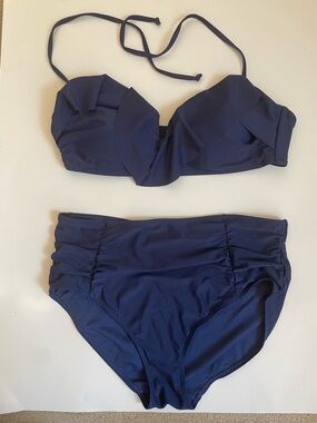 Nicole Miller Bikini Set Navy High Waisted Swimsuit Size Large